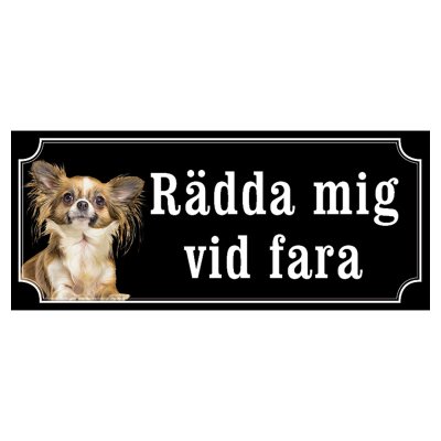 Chihuahua orangebrun/vit hundskylt gammaldags stil emaljskylt hund
