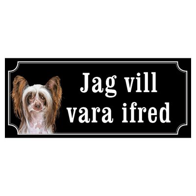 Chinese crested dog brun hundskylt gammaldags stil emaljskylt hund