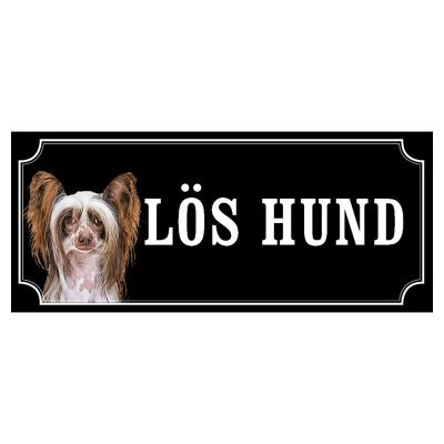 Chinese crested dog brun hundskylt gammaldags stil emaljskylt hund