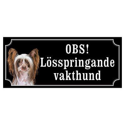 Chinese crested dog brun hundskylt gammaldags stil emaljskylt hund