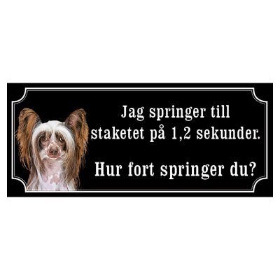 Chinese crested dog brun hundskylt gammaldags stil emaljskylt hund