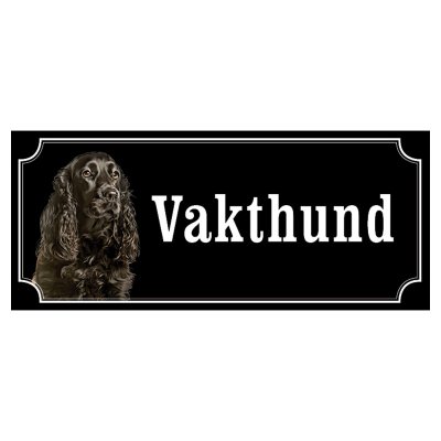 Cocker spaniel svart hundskylt gammaldags stil emaljskylt hund