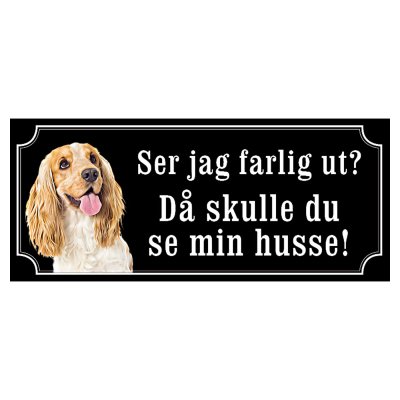 Cocker spaniel brun/vit hundskylt gammaldags stil emaljskylt hund
