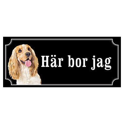 Cocker spaniel brun/vit hundskylt gammaldags stil emaljskylt hund