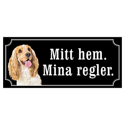 Cocker spaniel brun/vit hundskylt gammaldags stil emaljskylt hund
