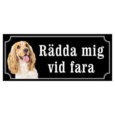 Cocker spaniel brun/vit hundskylt gammaldags stil emaljskylt hund