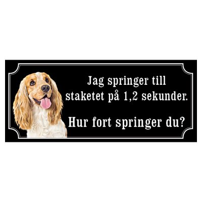 Cocker spaniel brun/vit hundskylt gammaldags stil emaljskylt hund