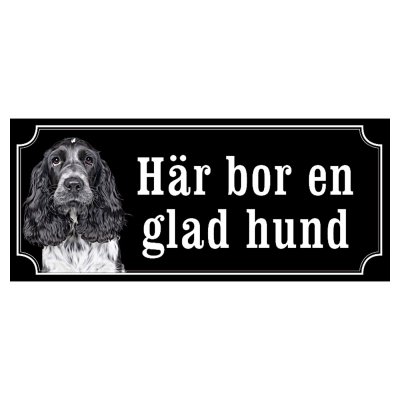 Cocker spaniel svart/grå hundskylt gammaldags stil emaljskylt hund