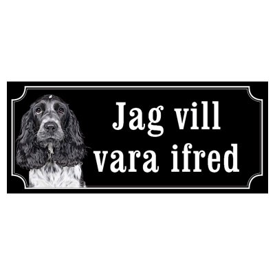 Cocker spaniel svart/grå hundskylt gammaldags stil emaljskylt hund