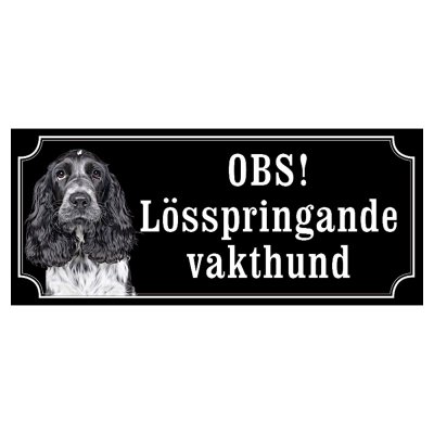 Cocker spaniel svart/grå hundskylt gammaldags stil emaljskylt hund