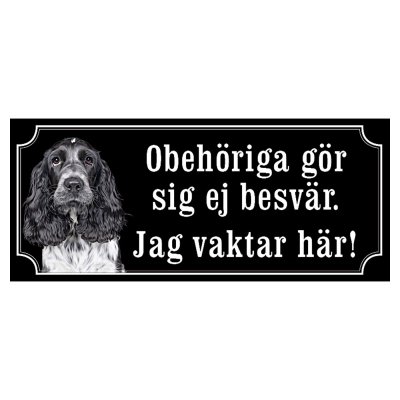 Cocker spaniel svart/grå hundskylt gammaldags stil emaljskylt hund