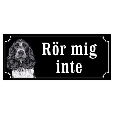 Cocker spaniel svart/grå hundskylt gammaldags stil emaljskylt hund