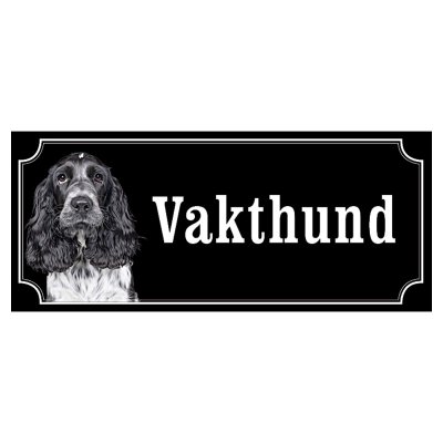 Cocker spaniel svart/grå hundskylt gammaldags stil emaljskylt hund