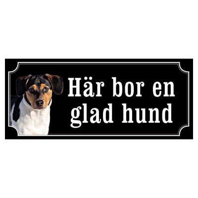 Dansksvensk gårdshund svart/vit hundskylt gammaldags stil emaljskylt hund