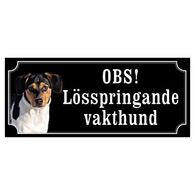 Dansksvensk gårdshund svart/vit hundskylt gammaldags stil emaljskylt hund