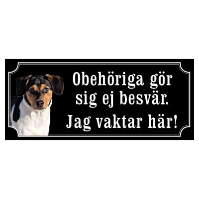 Dansksvensk gårdshund svart/vit hundskylt gammaldags stil emaljskylt hund