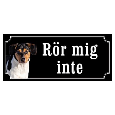 Dansksvensk gårdshund svart/vit hundskylt gammaldags stil emaljskylt hund