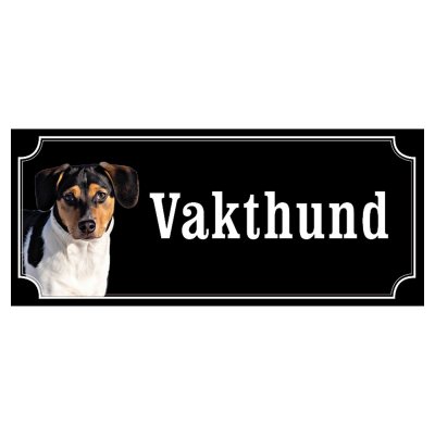 Dansksvensk gårdshund svart/vit hundskylt gammaldags stil emaljskylt hund