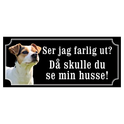 Dansk-svensk gårdshund brun/vit hundskylt gammaldags stil emaljskylt hund