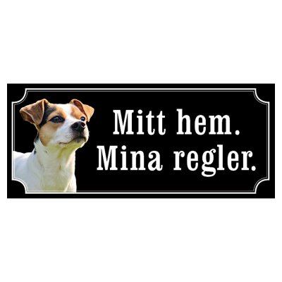 Dansk-svensk gårdshund brun/vit hundskylt gammaldags stil emaljskylt hund