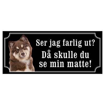 Finsk lapphund brun/vit gammaldags stil emaljskylt hund
