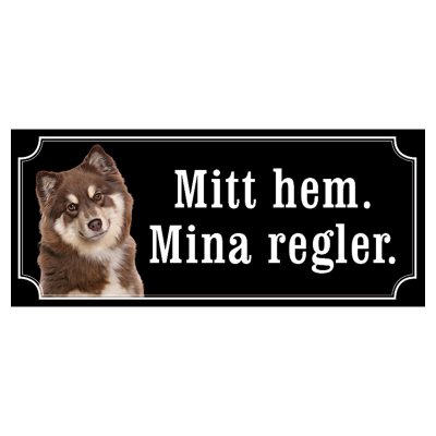 Finsk lapphund brun/vit gammaldags stil emaljskylt hundv