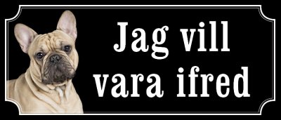 Fransk bulldogg beige gammaldags stil emaljskylt hund