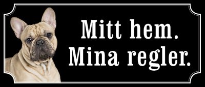 Fransk bulldogg beige gammaldags stil emaljskylt hund