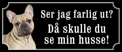 Fransk bulldogg beige gammaldags stil emaljskylt hund