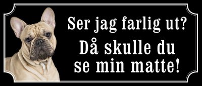 Fransk bulldogg beige gammaldags stil emaljskylt hund