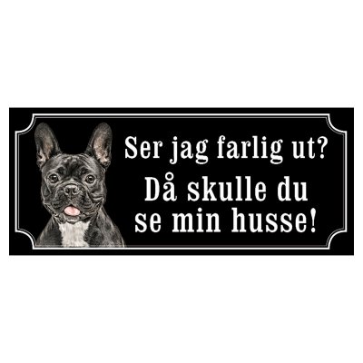 Fransk bulldogg svart/vit gammaldags stil emaljskylt hund