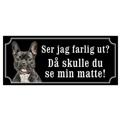 Fransk bulldogg svart/vit gammaldags stil emaljskylt hund