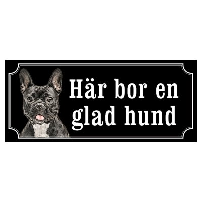 Fransk bulldogg svart/vit gammaldags stil emaljskylt hund