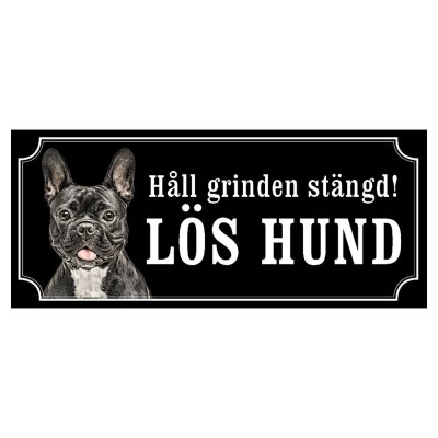 Fransk bulldogg svart/vit gammaldags stil emaljskylt hund