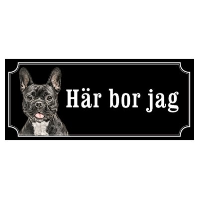 Fransk bulldogg svart/vit gammaldags stil emaljskylt hund