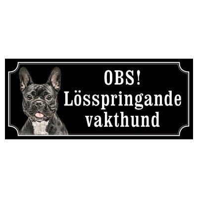 Fransk bulldogg svart/vit gammaldags stil emaljskylt hund
