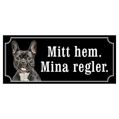 Fransk bulldogg svart/vit gammaldags stil emaljskylt hund