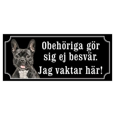 Fransk bulldogg svart/vit gammaldags stil emaljskylt hund