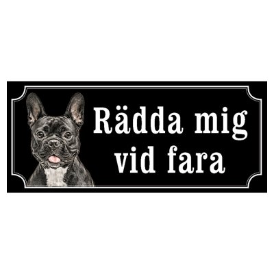 Fransk bulldogg svart/vit gammaldags stil emaljskylt hund