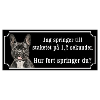 Fransk bulldogg svart/vit gammaldags stil emaljskylt hund