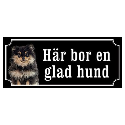 Pomeranian svart gammaldags stil emaljskylt hund