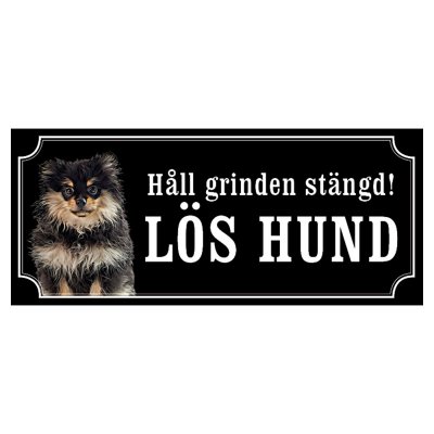 Pomeranian svart gammaldags stil emaljskylt hund