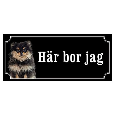 Pomeranian svart gammaldags stil emaljskylt hund