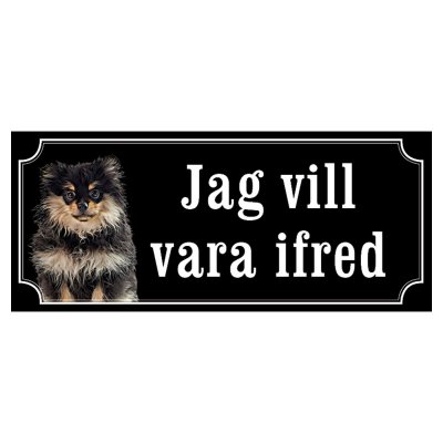 Pomeranian svart gammaldags stil emaljskylt hund