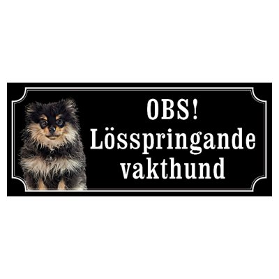 Pomeranian svart gammaldags stil emaljskylt hund