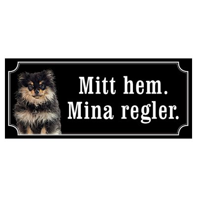Pomeranian svart gammaldags stil emaljskylt hund