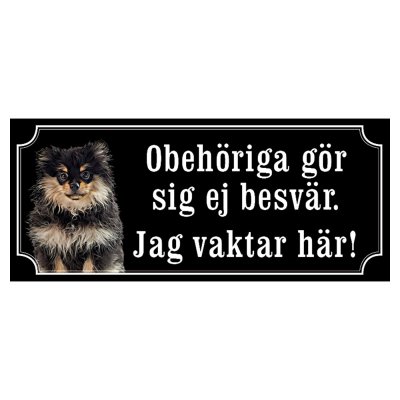 Pomeranian svart gammaldags stil emaljskylt hund