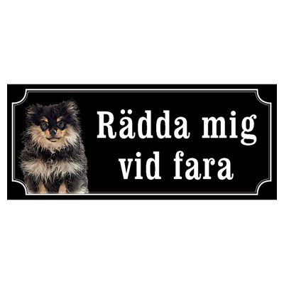 Pomeranian svart gammaldags stil emaljskylt hund