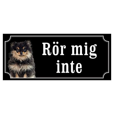 Pomeranian svart gammaldags stil emaljskylt hund