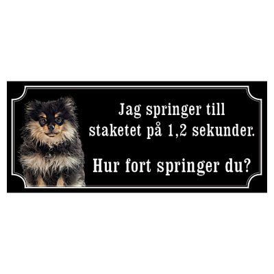 Pomeranian svart gammaldags stil emaljskylt hund